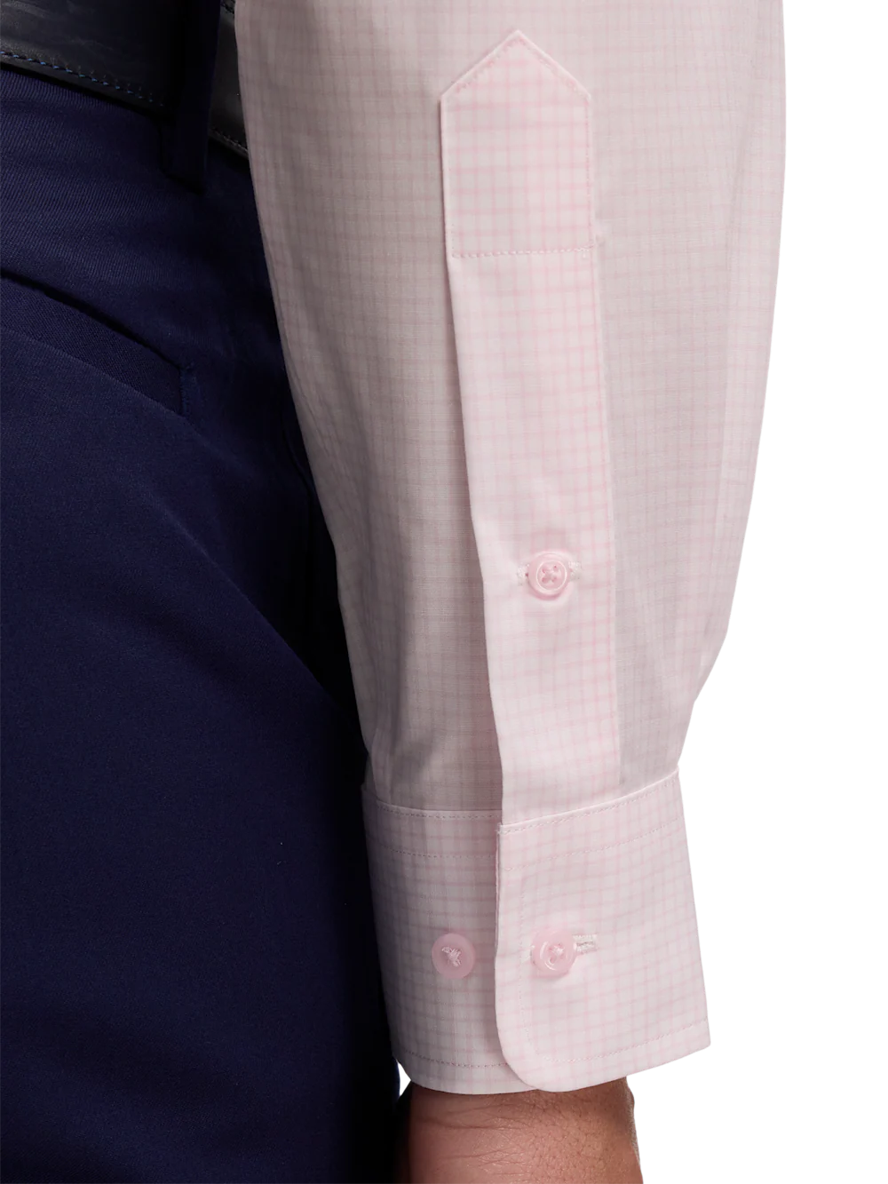 Non-Iron Cotton Check Dress Shirt With Contrast Trim - Pink - Image 4