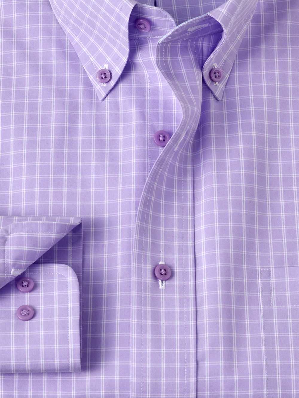 Non-Iron Cotton Check Dress Shirt With Contrast Trim - Purple - Image 6