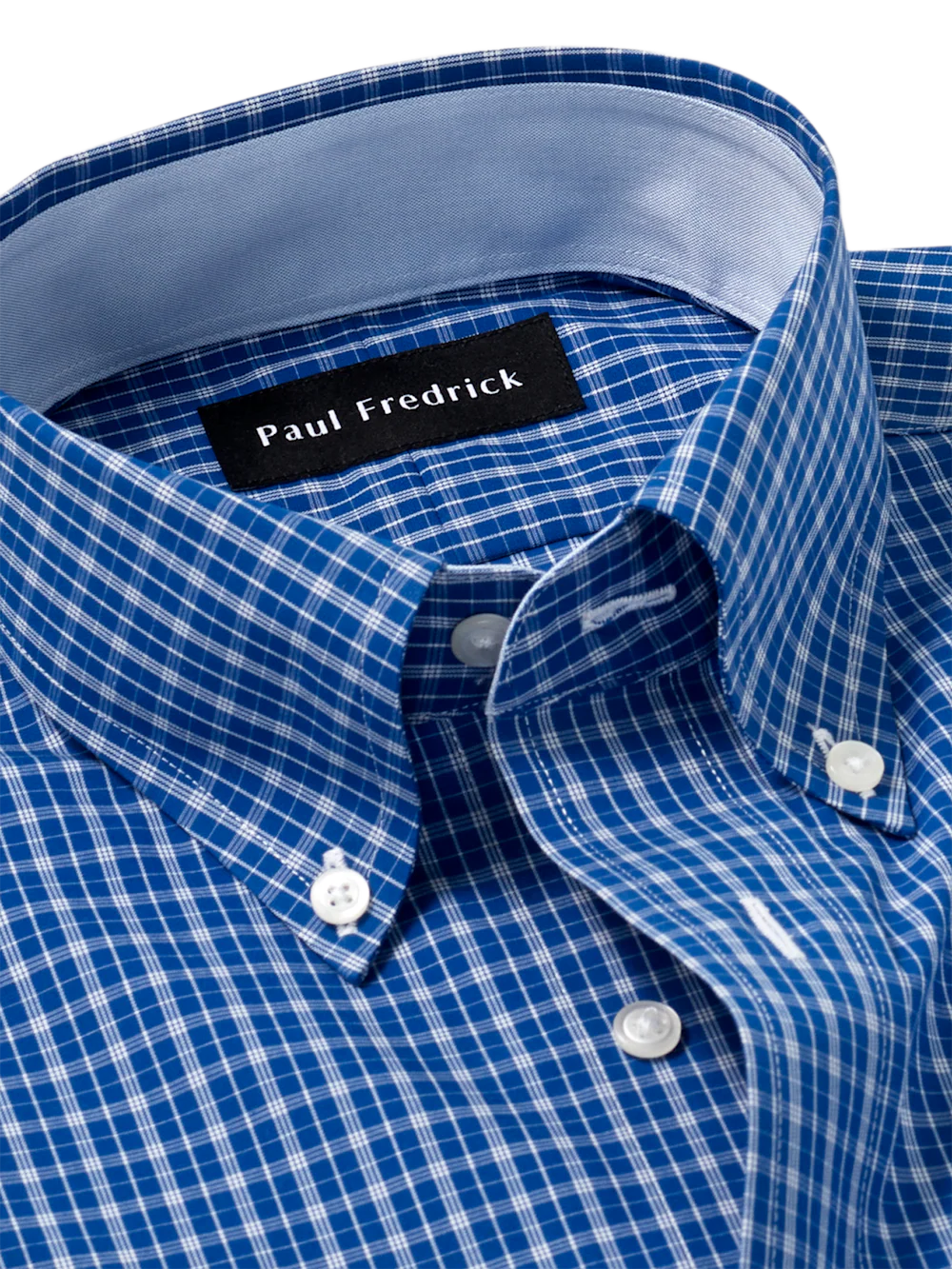 Non-Iron Cotton Check Dress Shirt With Contrast Trim - Blue - Image 7