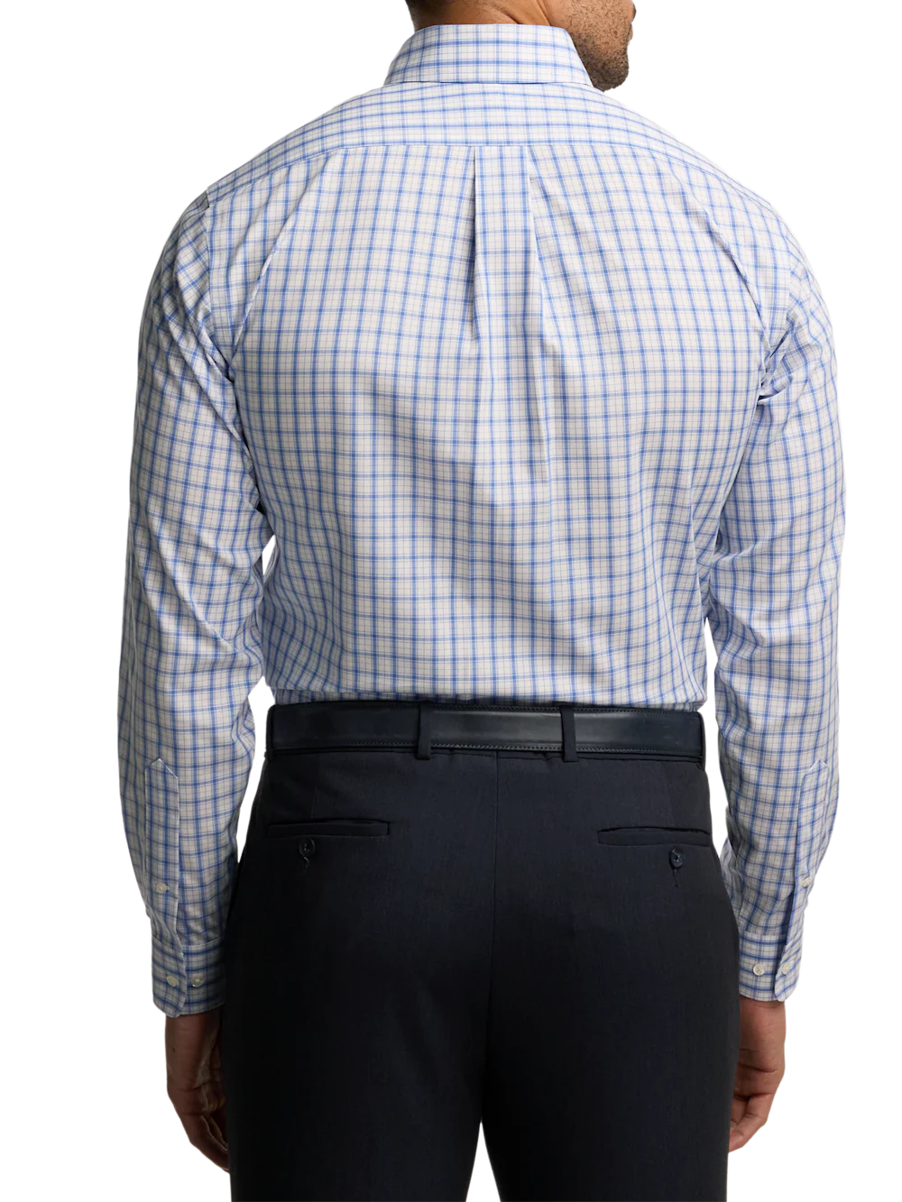 Non-Iron Cotton Check Dress Shirt With Contrast Trim - White/blue - Image 5