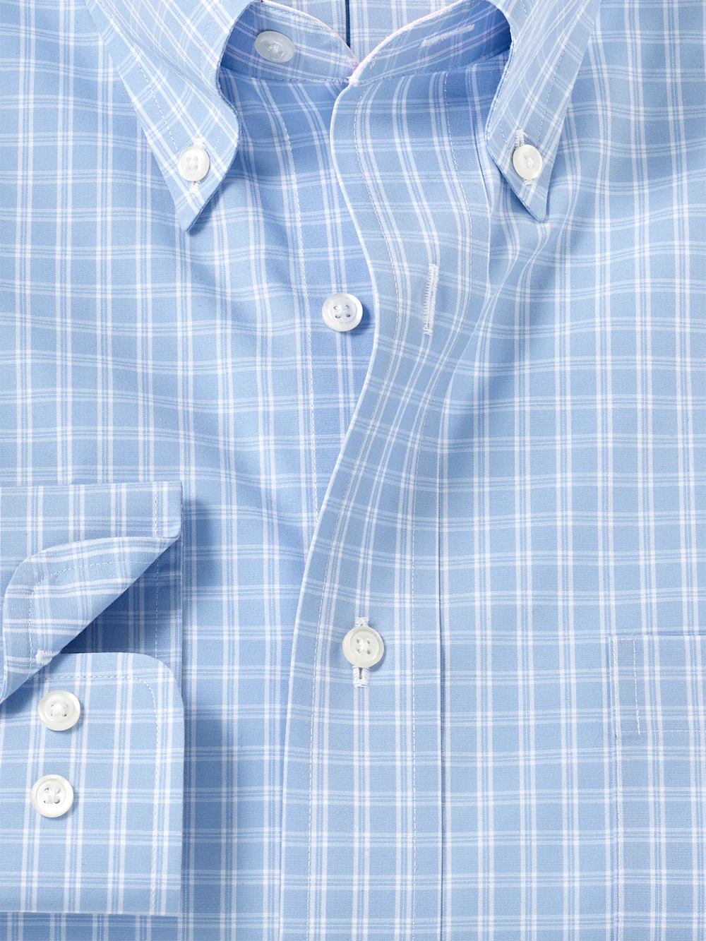 Non-Iron Cotton Check Dress Shirt With Contrast Trim - Blue - Image 6