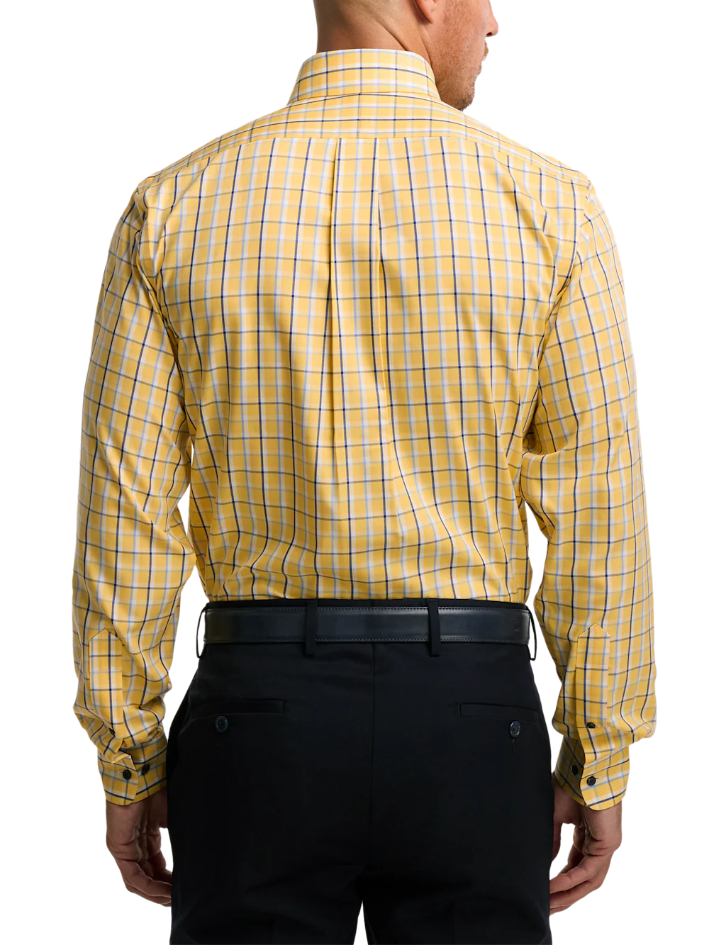 Non-Iron Cotton Check Dress Shirt With Contrast Trim - Yellow/blue - Image 5
