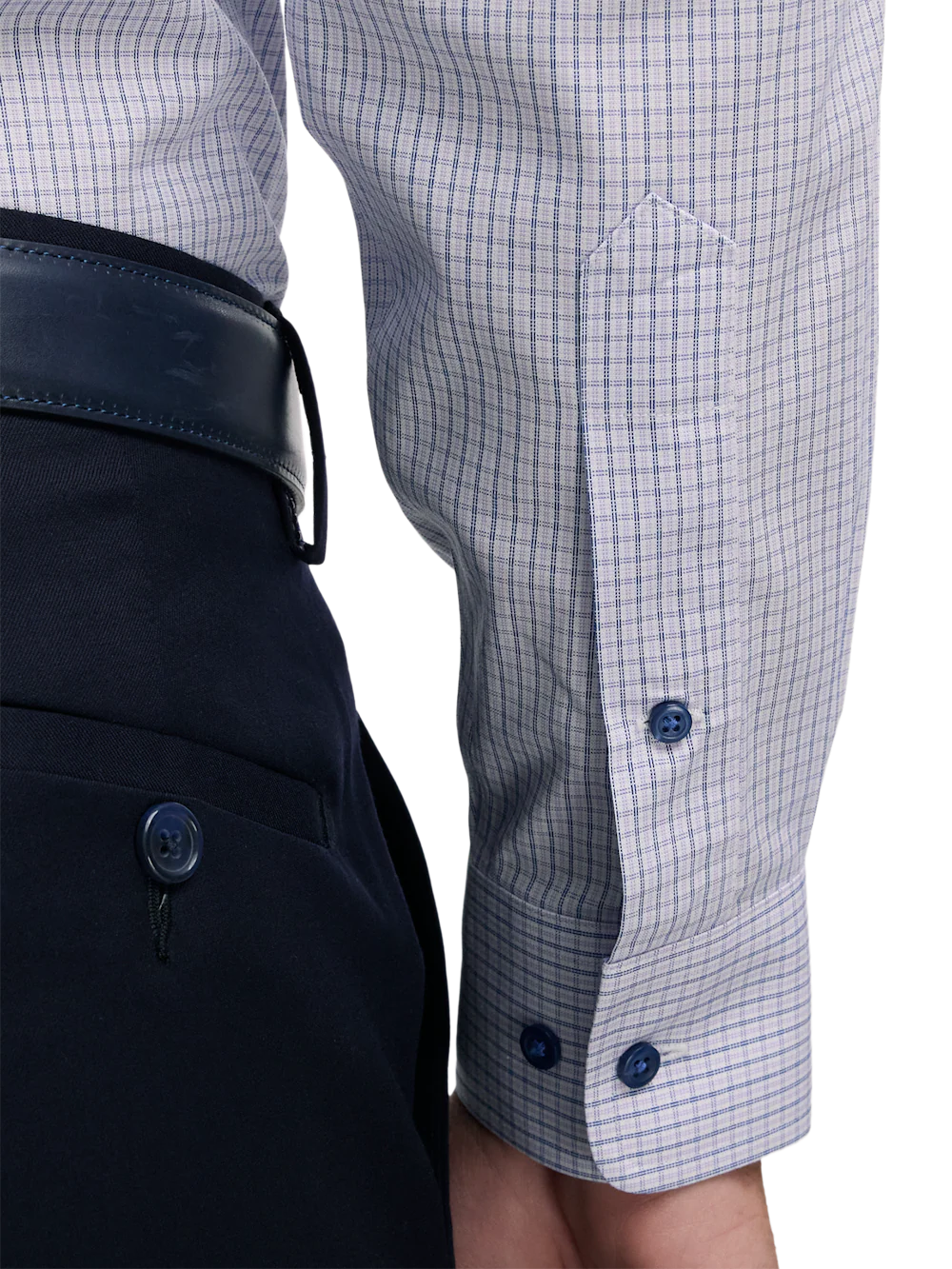 Non-Iron Cotton Check Dress Shirt With Contrast Trim - Purple - Image 4