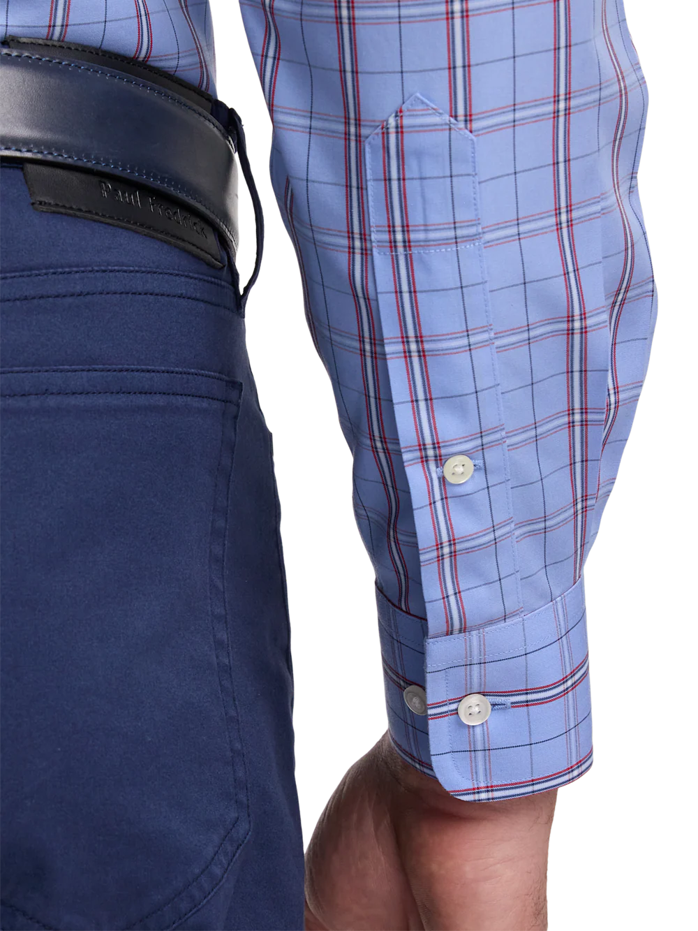 Non-Iron Cotton Check Dress Shirt With Contrast Trim - Blue - Image 4
