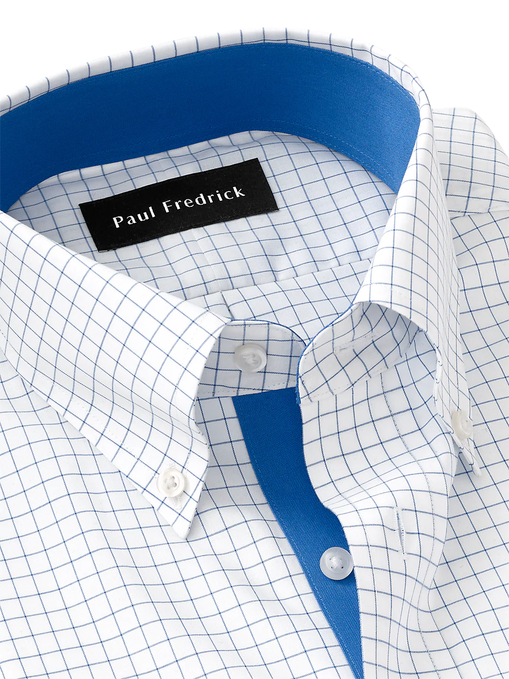 Non-Iron Cotton Check Dress Shirt With Contrast Trim - Blue - Image 7