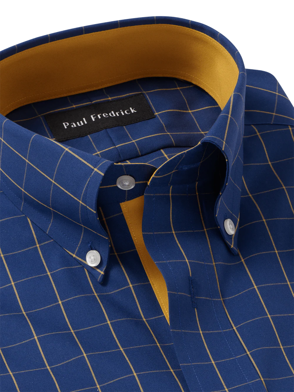 Non-Iron Cotton Check Dress Shirt With Contrast Trim - Blue - Image 7