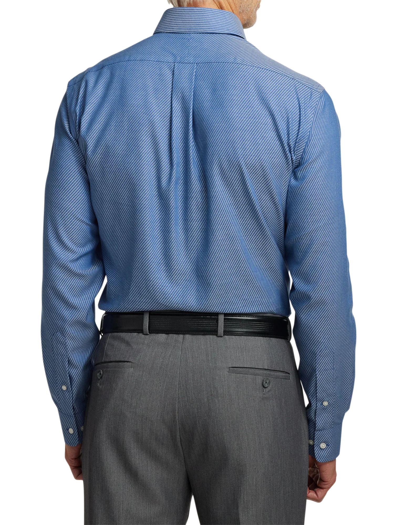 Non-Iron Cotton Diagonal Stripe Dress Shirt - Blue - Image 5