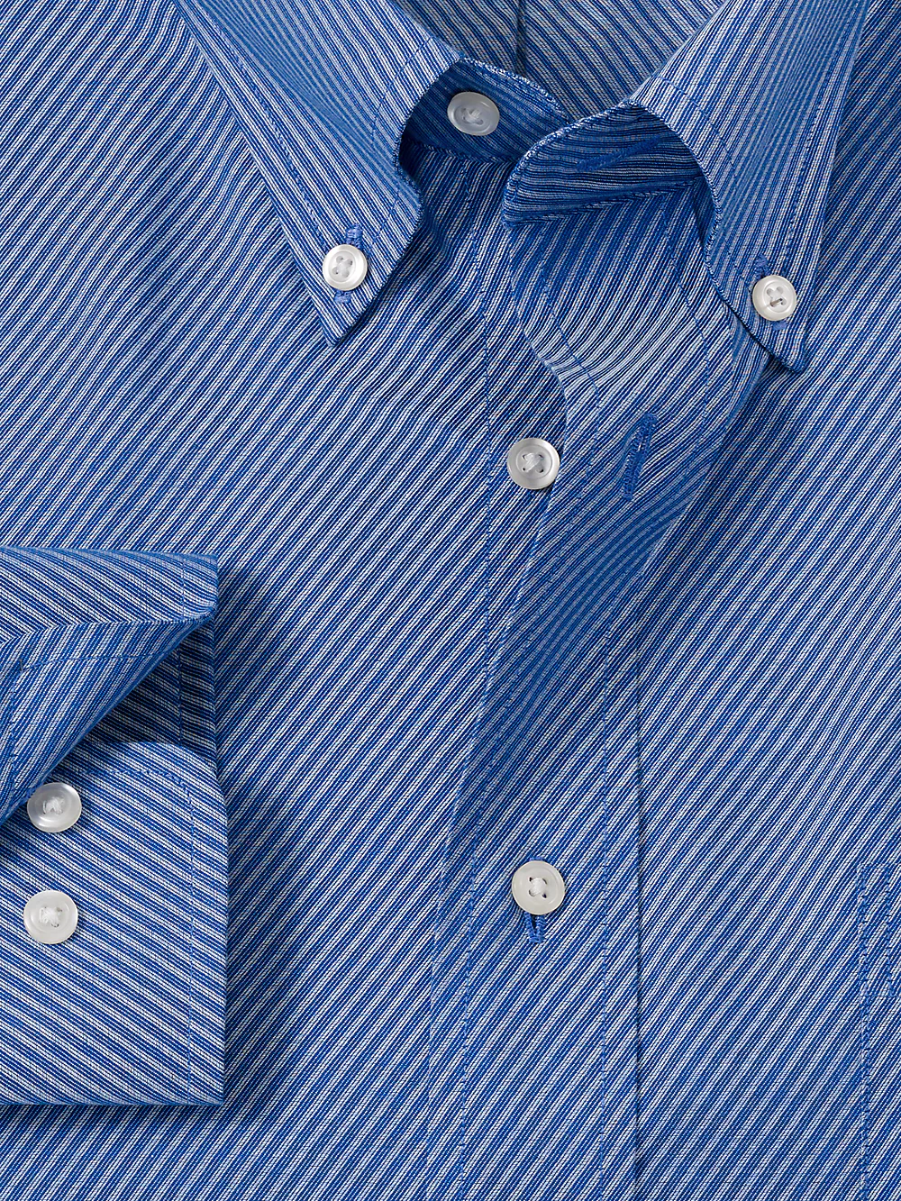Non-Iron Cotton Diagonal Stripe Dress Shirt - Blue - Image 6