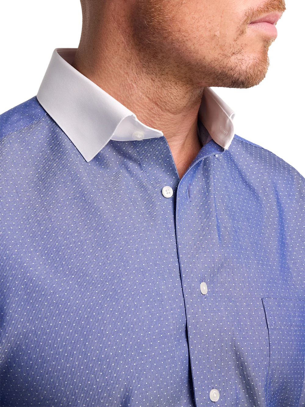 Non-Iron Cotton Dot Dress Shirt - Blue - Image 3
