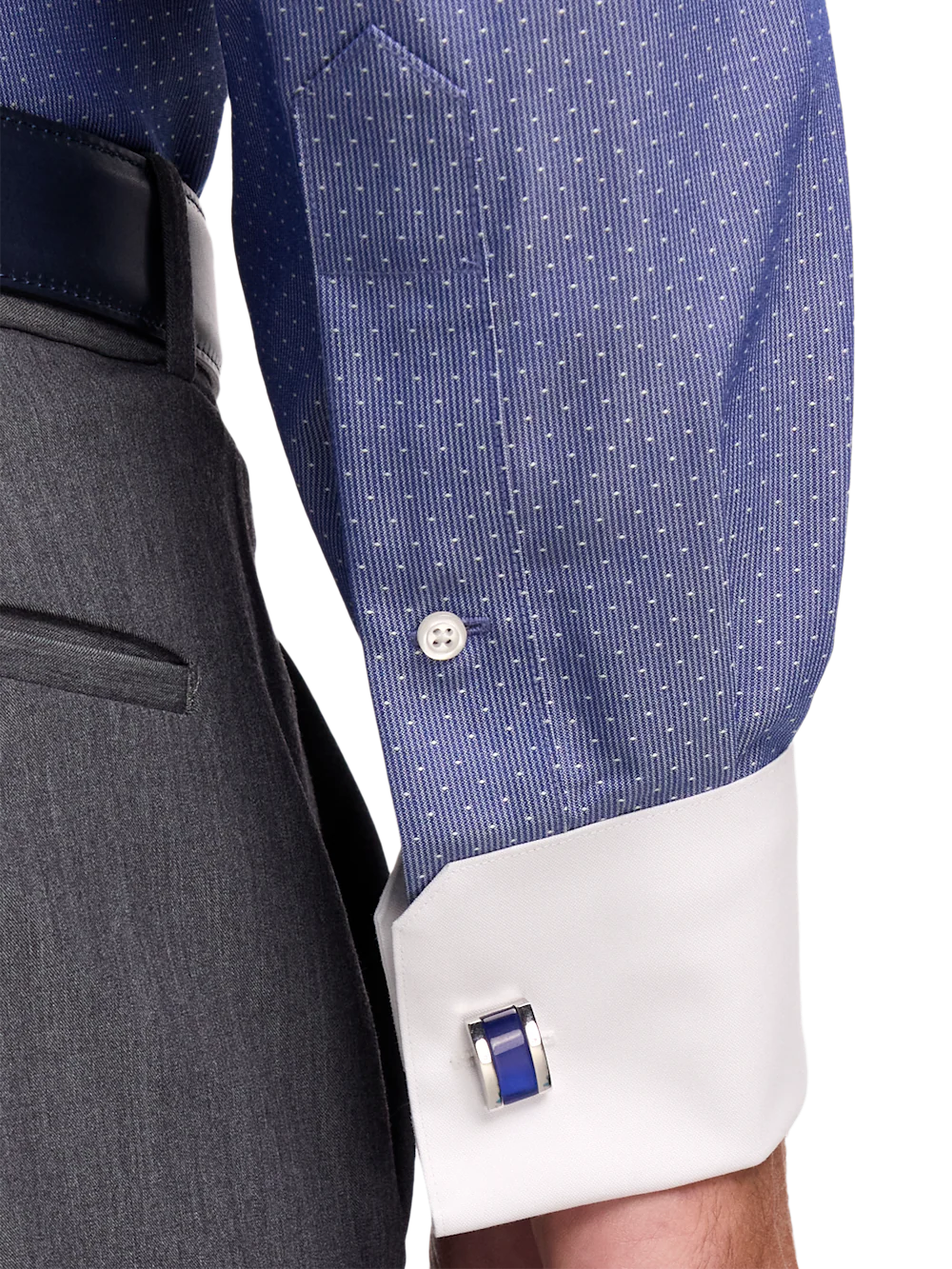 Non-Iron Cotton Dot Dress Shirt - Blue - Image 4
