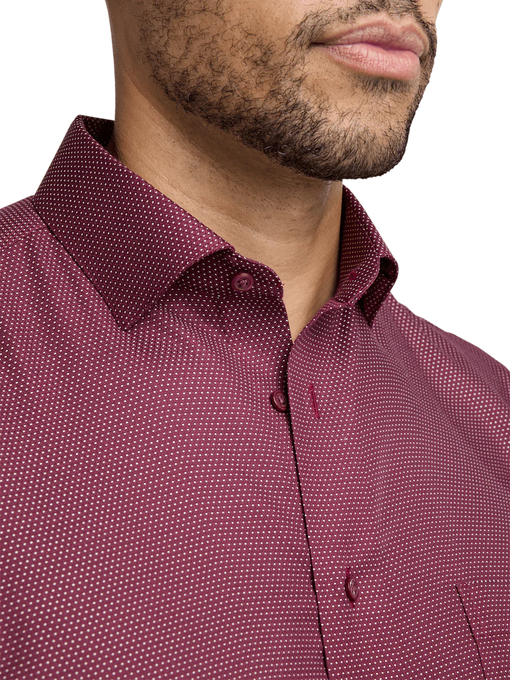 Non-Iron Cotton Dot Dress Shirt - Burgundy - Image 3