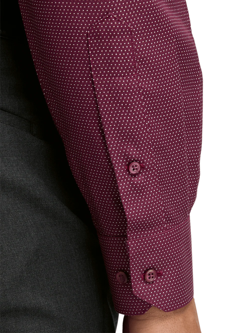 Non-Iron Cotton Dot Dress Shirt - Burgundy - Image 4