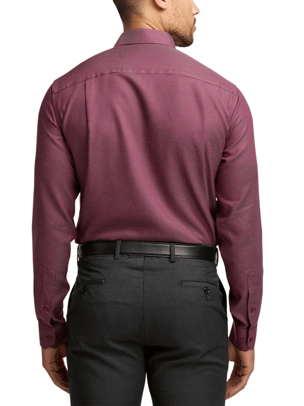 Non-Iron Cotton Dot Dress Shirt - Burgundy - Image 5