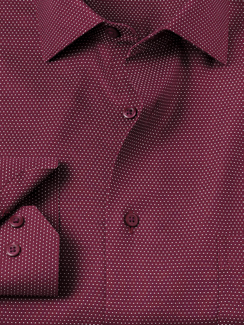 Non-Iron Cotton Dot Dress Shirt - Burgundy - Image 6