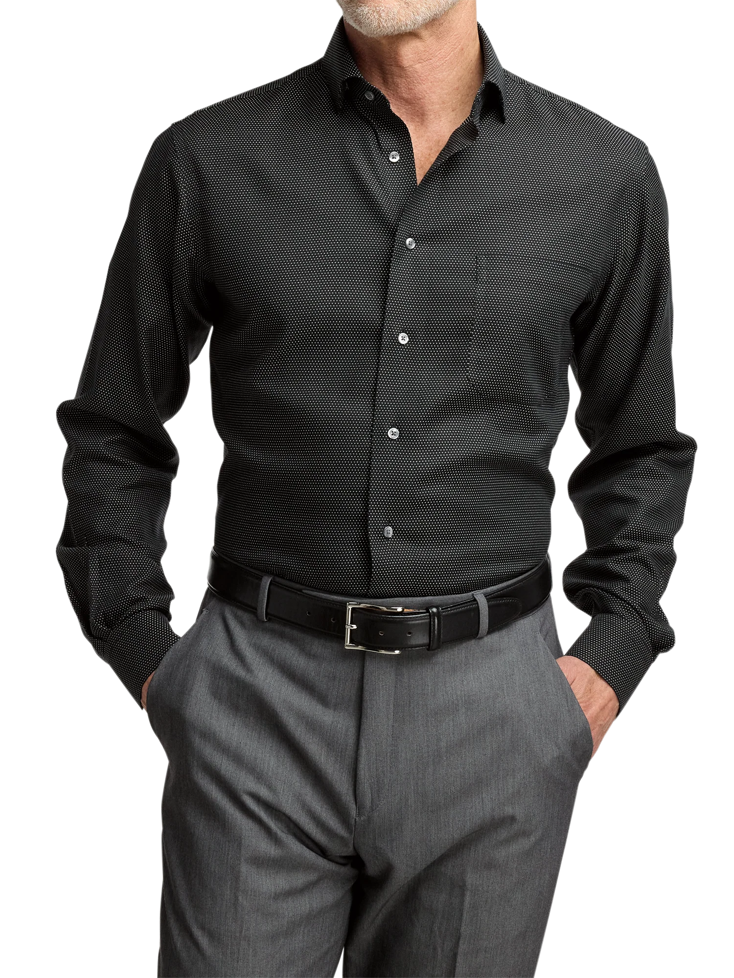 Non-Iron Cotton Dot Dress Shirt - Black - Image 2