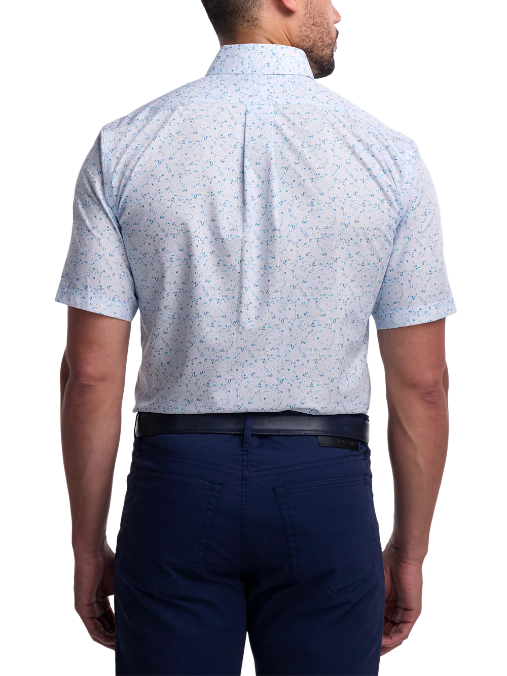 Non-Iron Cotton Floral Dress Shirt With Contrast Trim - Teal - Image 5