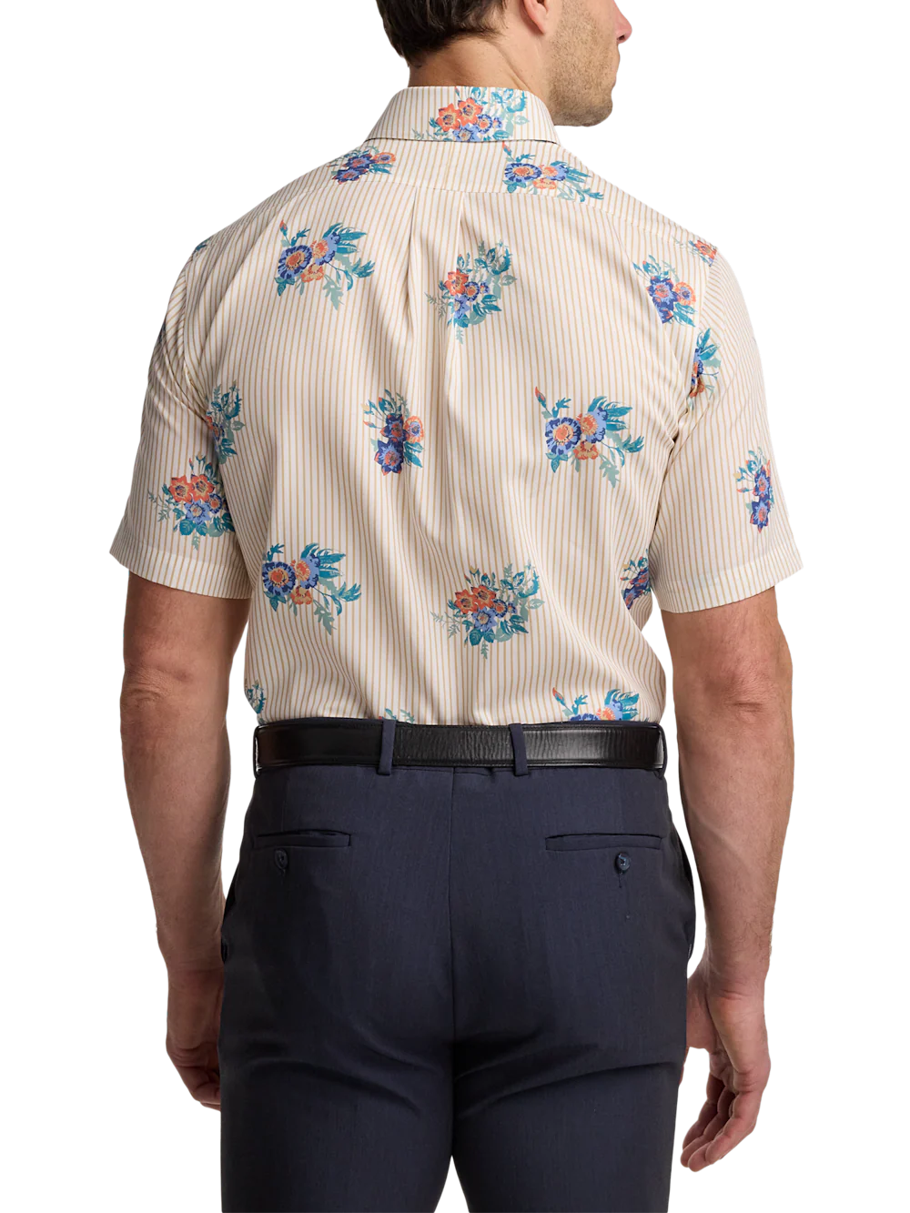 Non-Iron Cotton Floral Dress Shirt With Contrast Trim - Tan Multi - Image 5