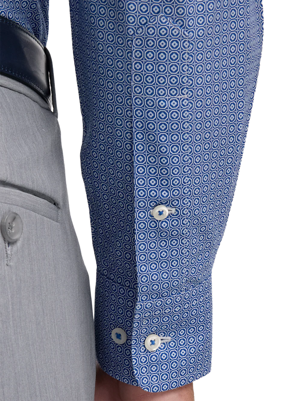 Non-Iron Cotton Geometric Dress Shirt With Contrast Trim - Blue - Image 4