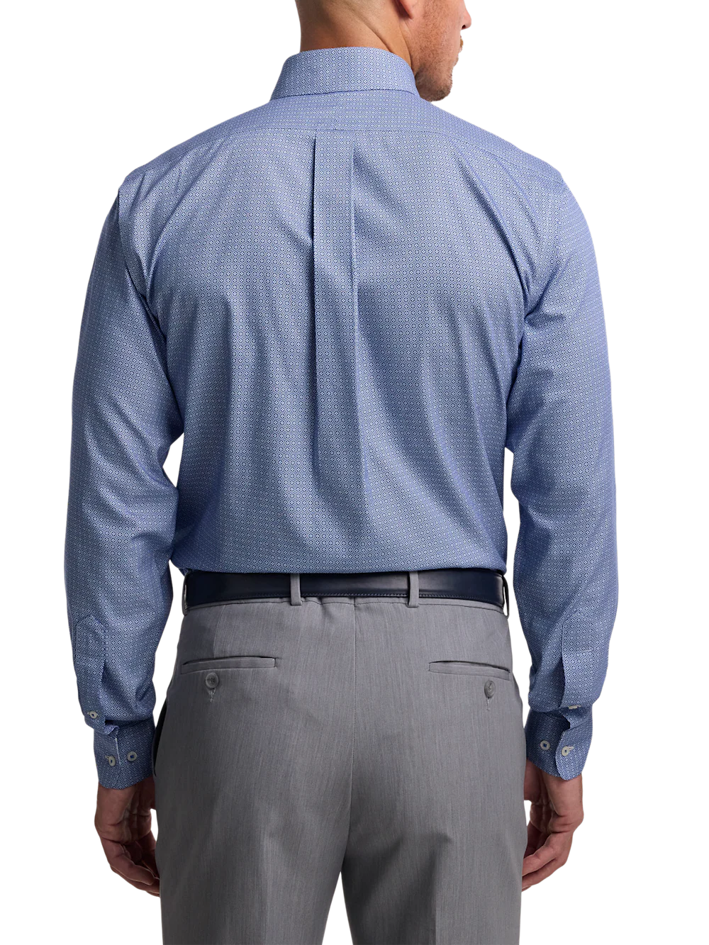 Non-Iron Cotton Geometric Dress Shirt With Contrast Trim - Blue - Image 5
