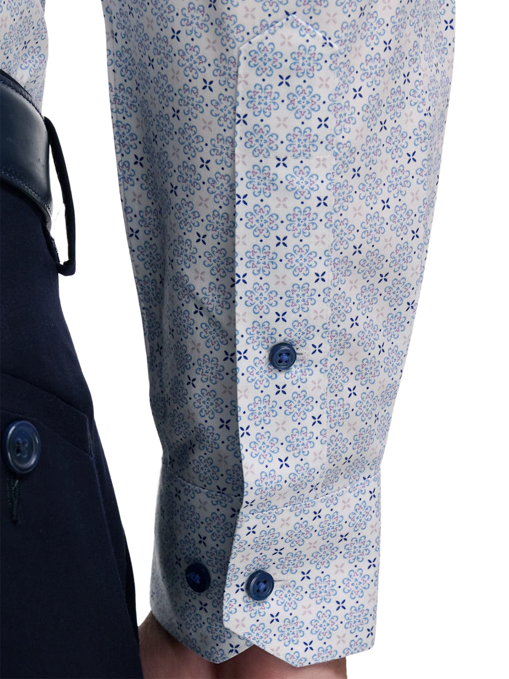 Non-Iron Cotton Geometric Dress Shirt With Contrast Trim - White/purple - Image 4
