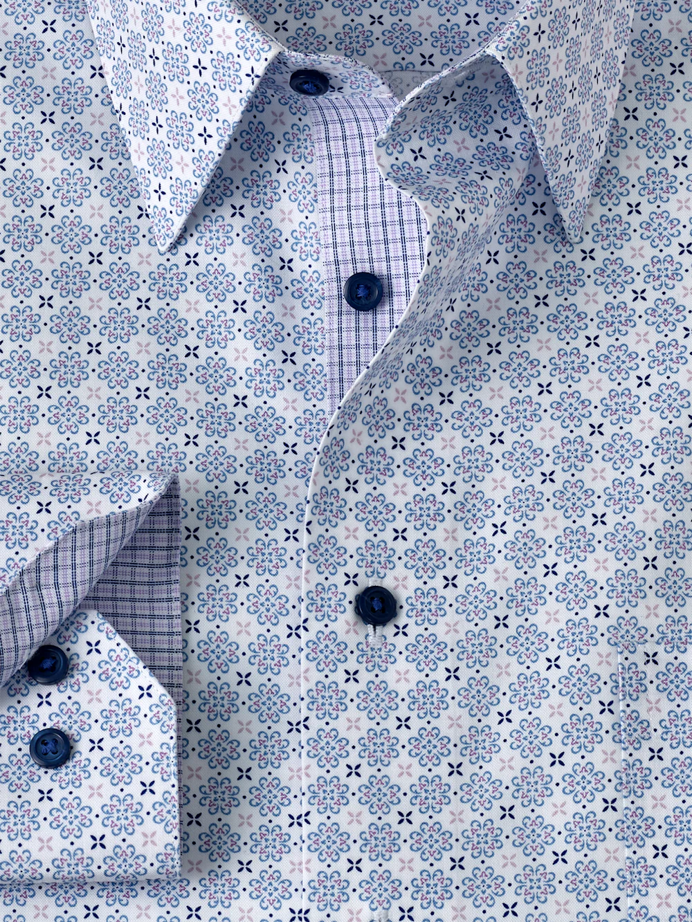 Non-Iron Cotton Geometric Dress Shirt With Contrast Trim - White/purple - Image 6