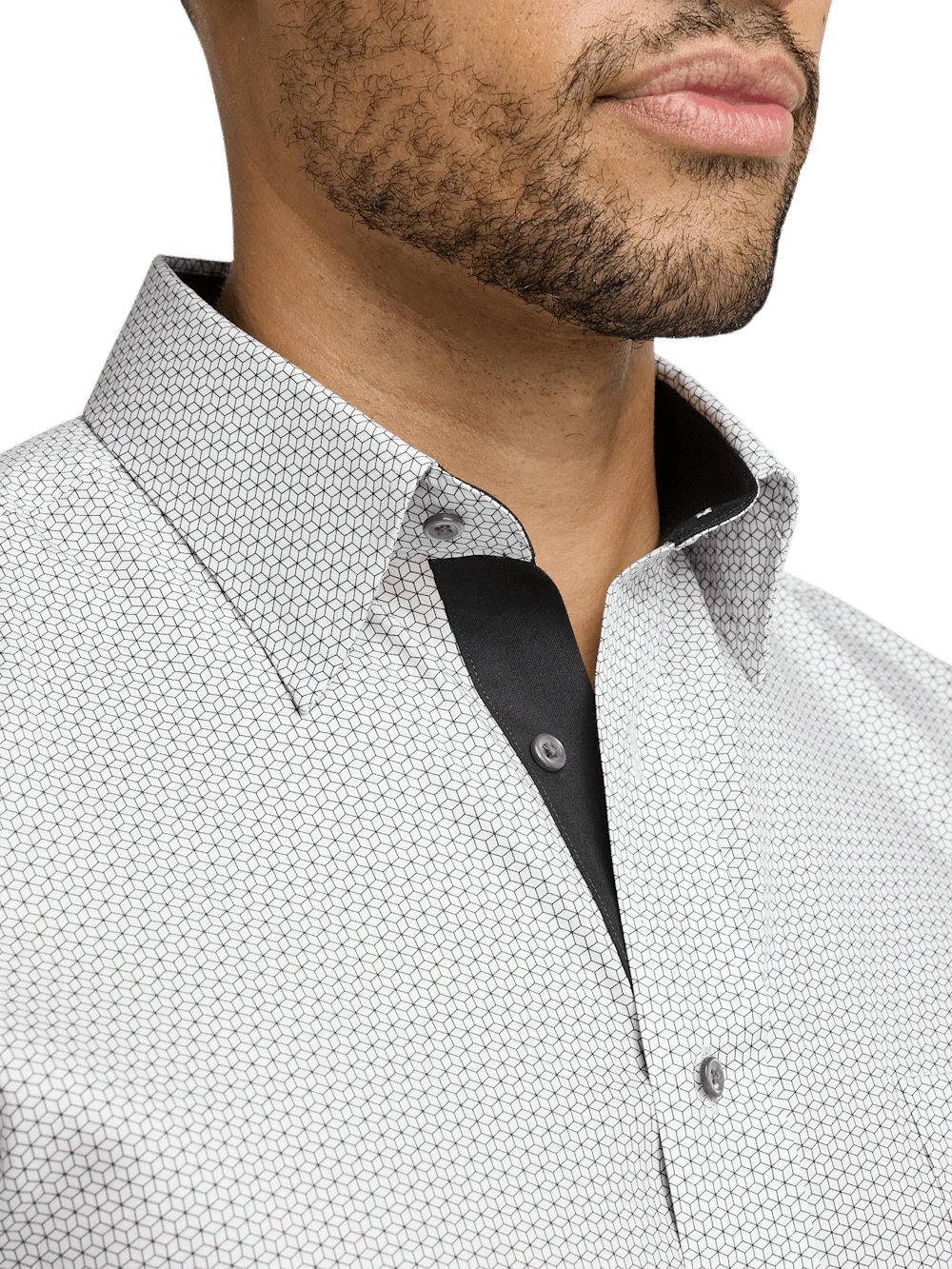 Non-Iron Cotton Geometric Dress Shirt With Contrast Trim - Black - Image 3