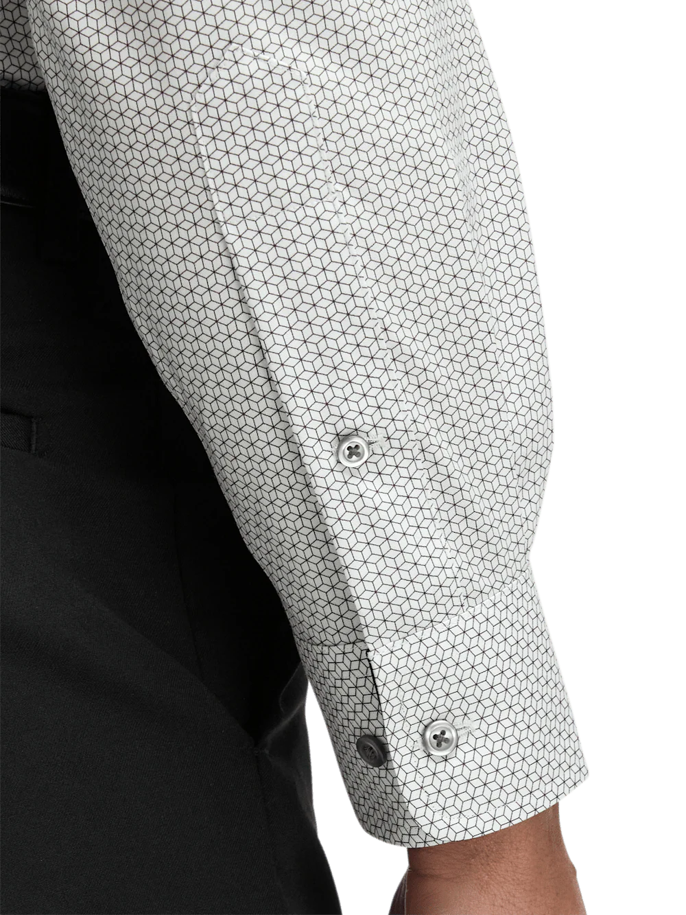 Non-Iron Cotton Geometric Dress Shirt With Contrast Trim - Black - Image 4
