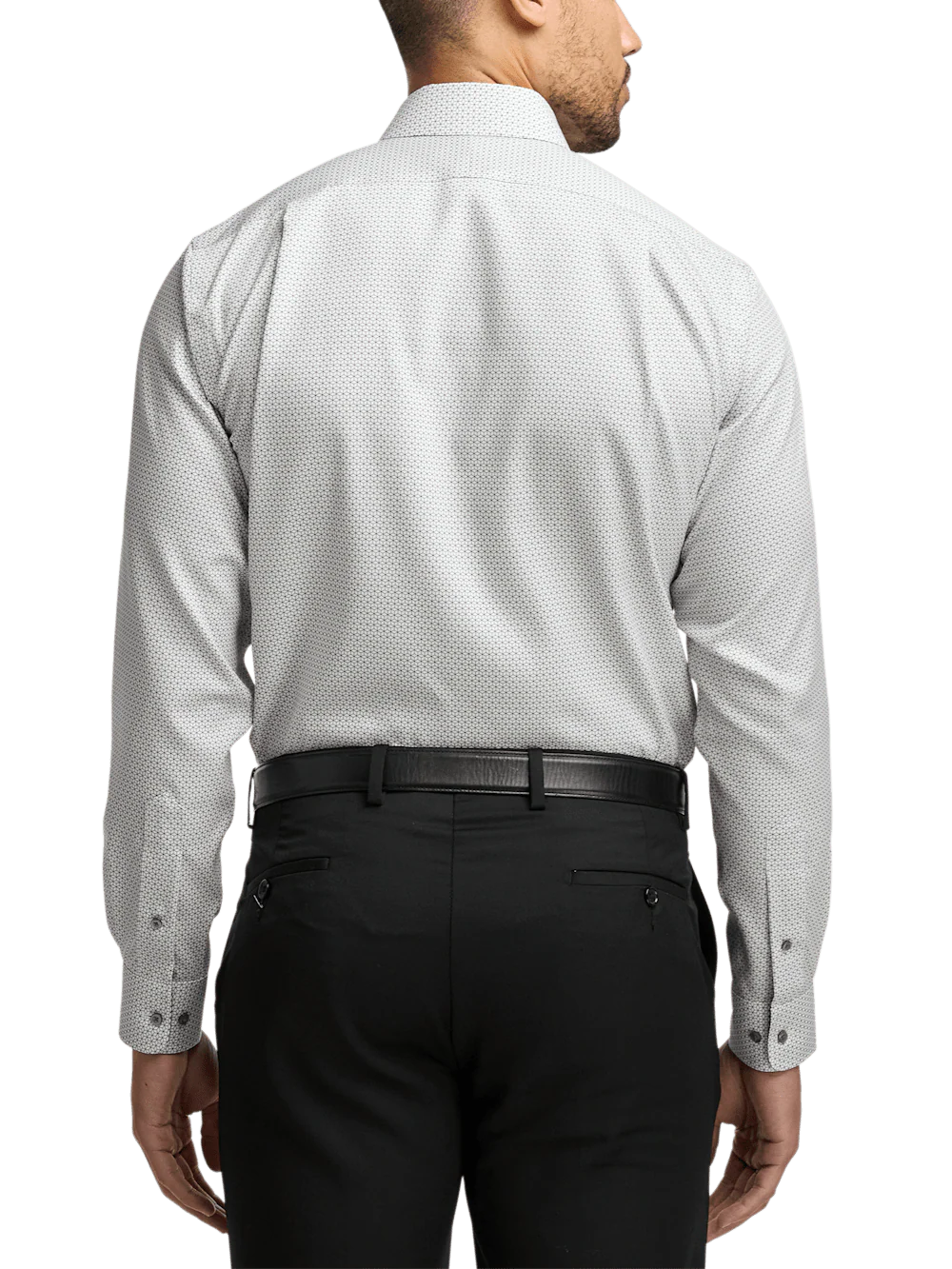 Non-Iron Cotton Geometric Dress Shirt With Contrast Trim - Black - Image 5