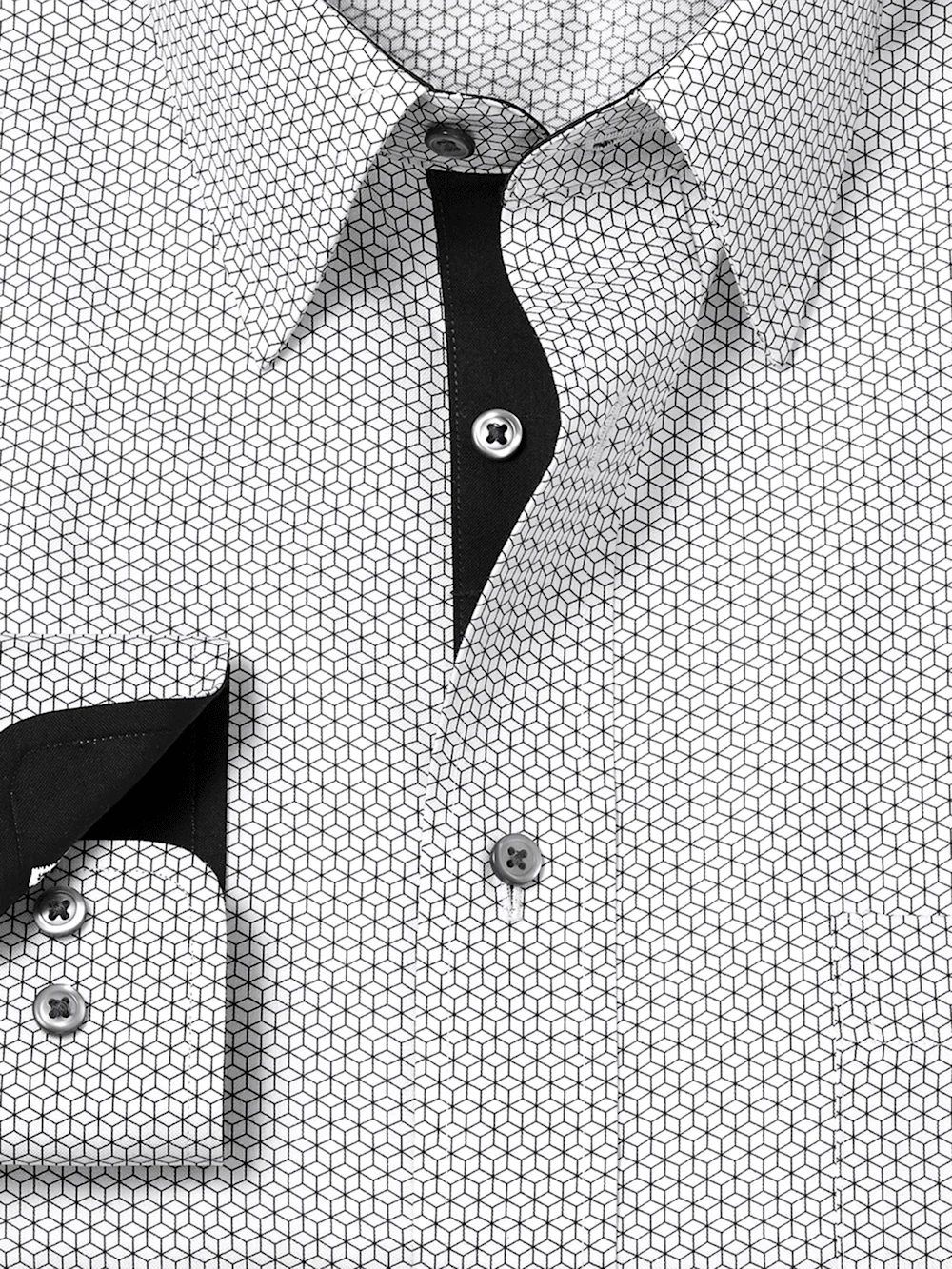 Non-Iron Cotton Geometric Dress Shirt With Contrast Trim - Black - Image 6