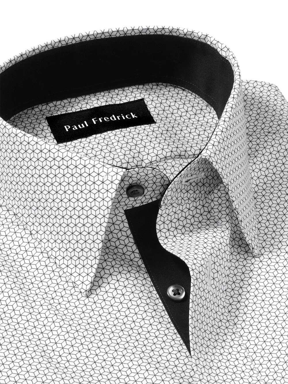 Non-Iron Cotton Geometric Dress Shirt With Contrast Trim - Black - Image 7
