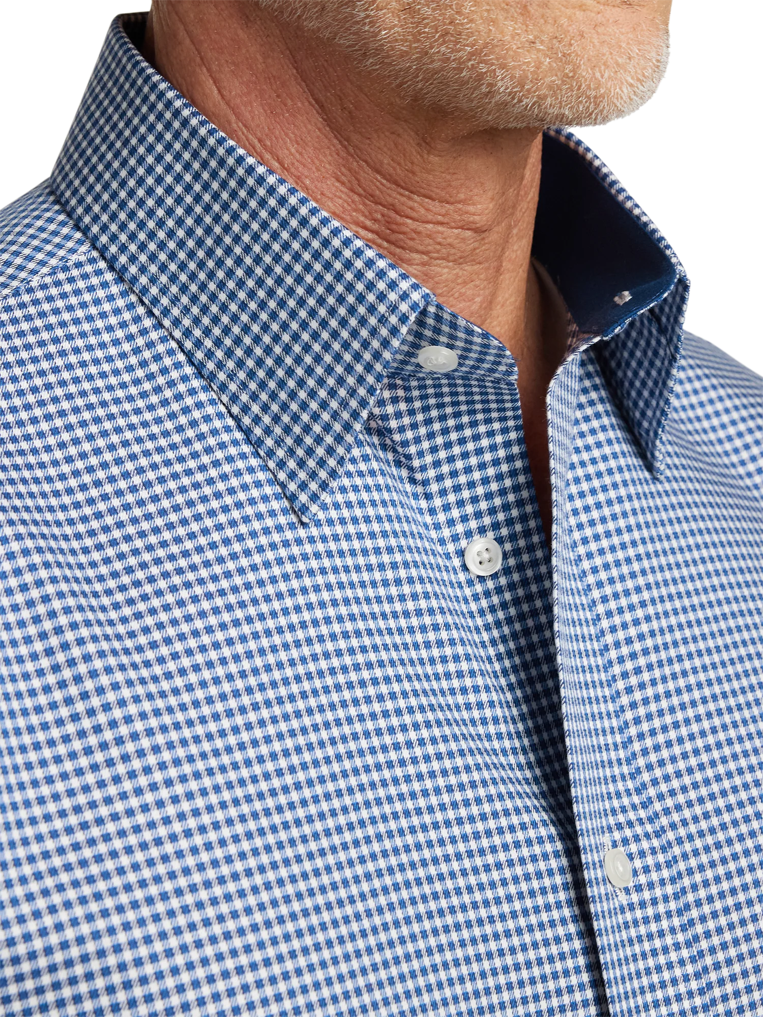 Non-Iron Cotton Gingham Dress Shirt With Contrast Trim - Navy - Image 3