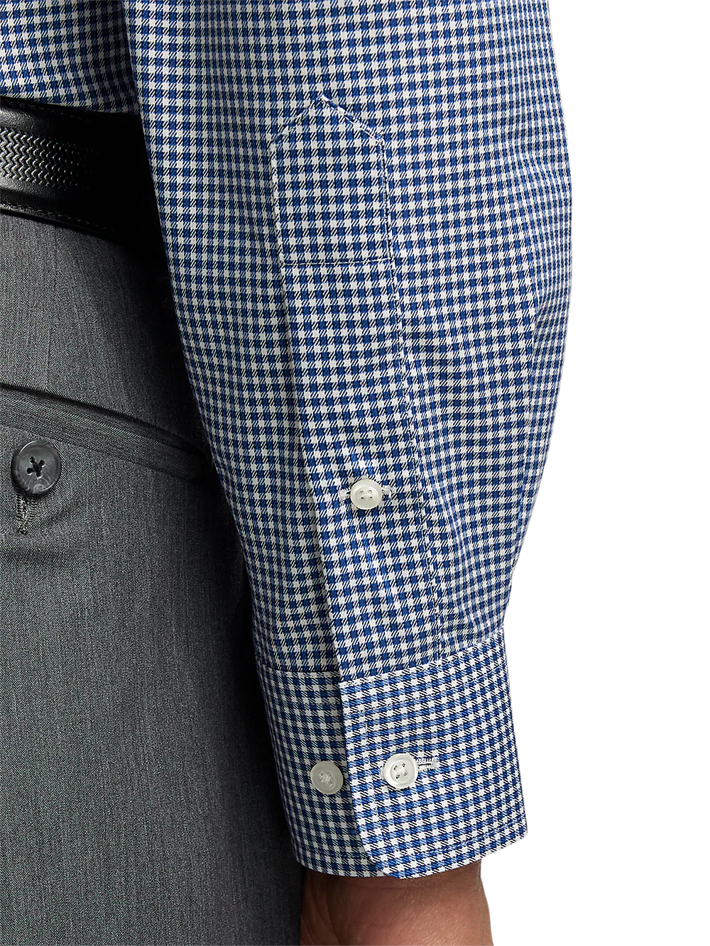 Non-Iron Cotton Gingham Dress Shirt With Contrast Trim - Navy - Image 4