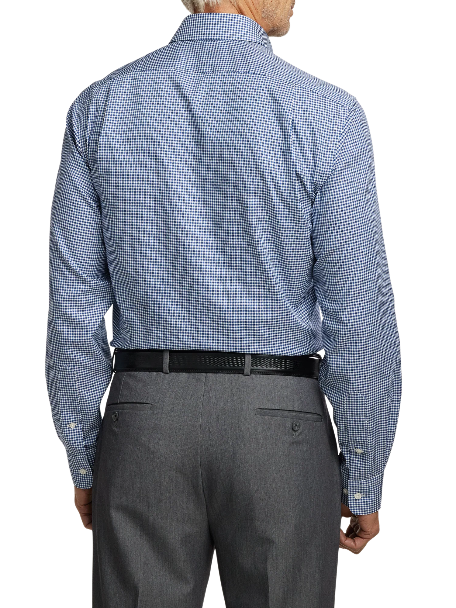 Non-Iron Cotton Gingham Dress Shirt With Contrast Trim - Navy - Image 5