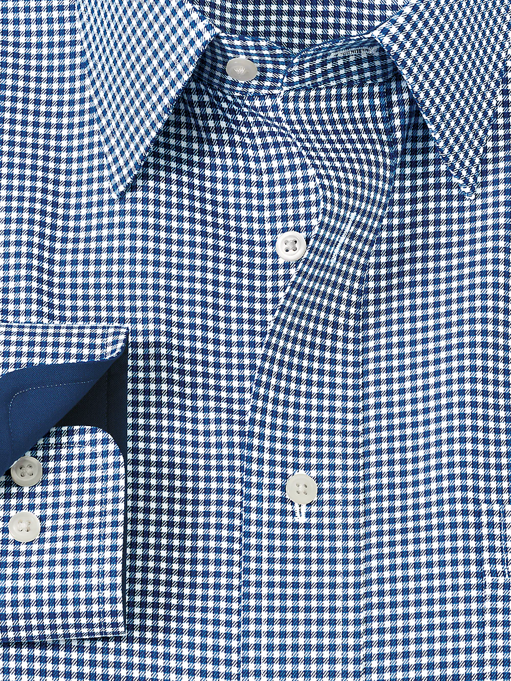 Non-Iron Cotton Gingham Dress Shirt With Contrast Trim - Navy - Image 6