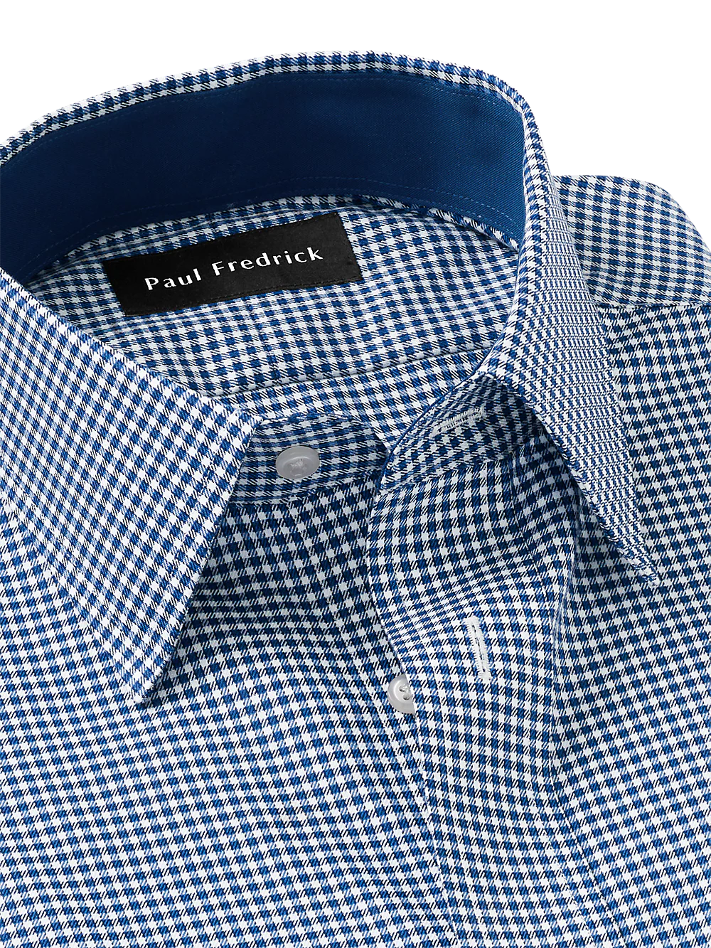 Non-Iron Cotton Gingham Dress Shirt With Contrast Trim - Navy - Image 7