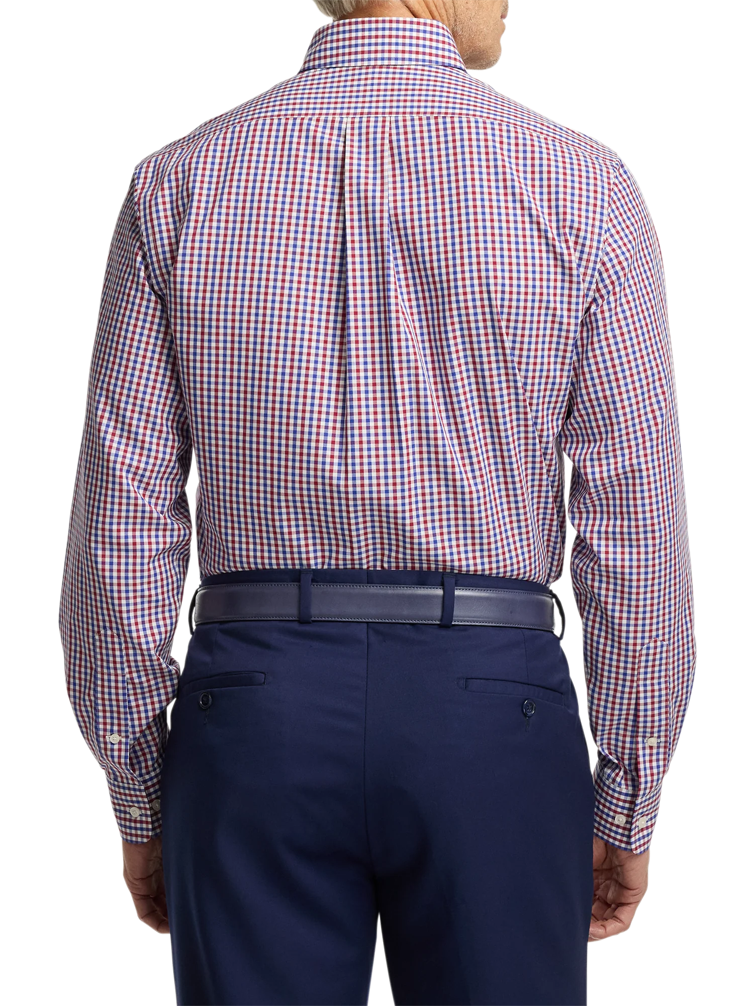 Non-Iron Cotton Gingham Dress Shirt With Contrast Trim - Blue/red - Image 5