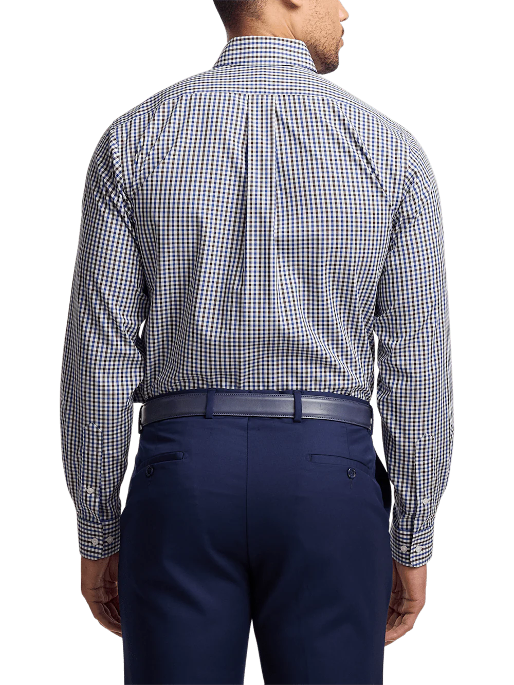 Non-Iron Cotton Gingham Dress Shirt With Contrast Trim - Blue/brown - Image 5