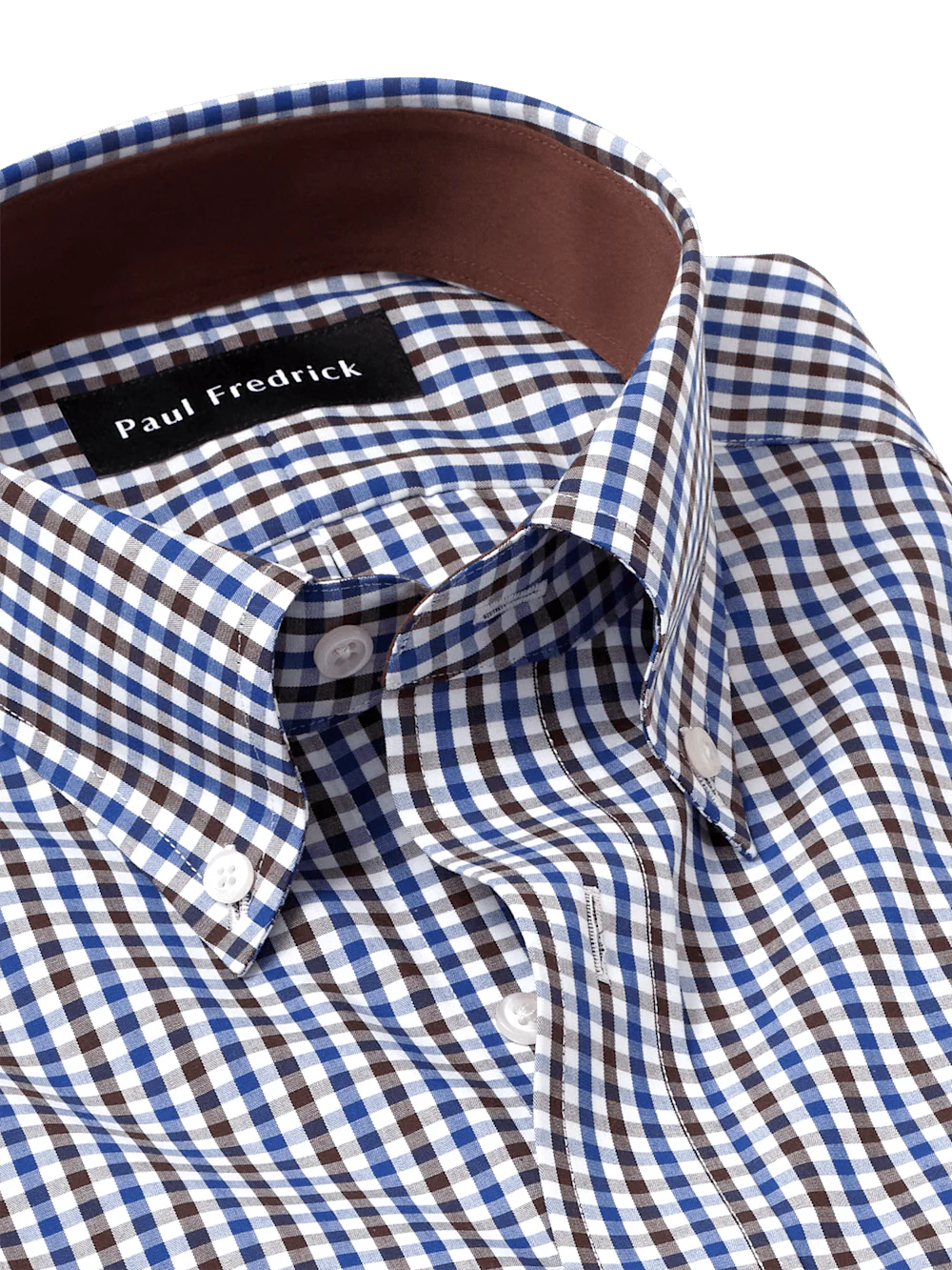 Non-Iron Cotton Gingham Dress Shirt With Contrast Trim - Blue/brown - Image 7