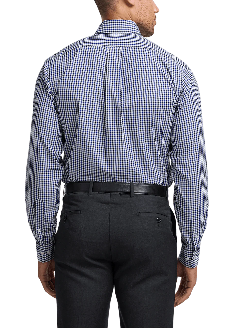 Non-Iron Cotton Gingham Dress Shirt With Contrast Trim - Blue/black - Image 5