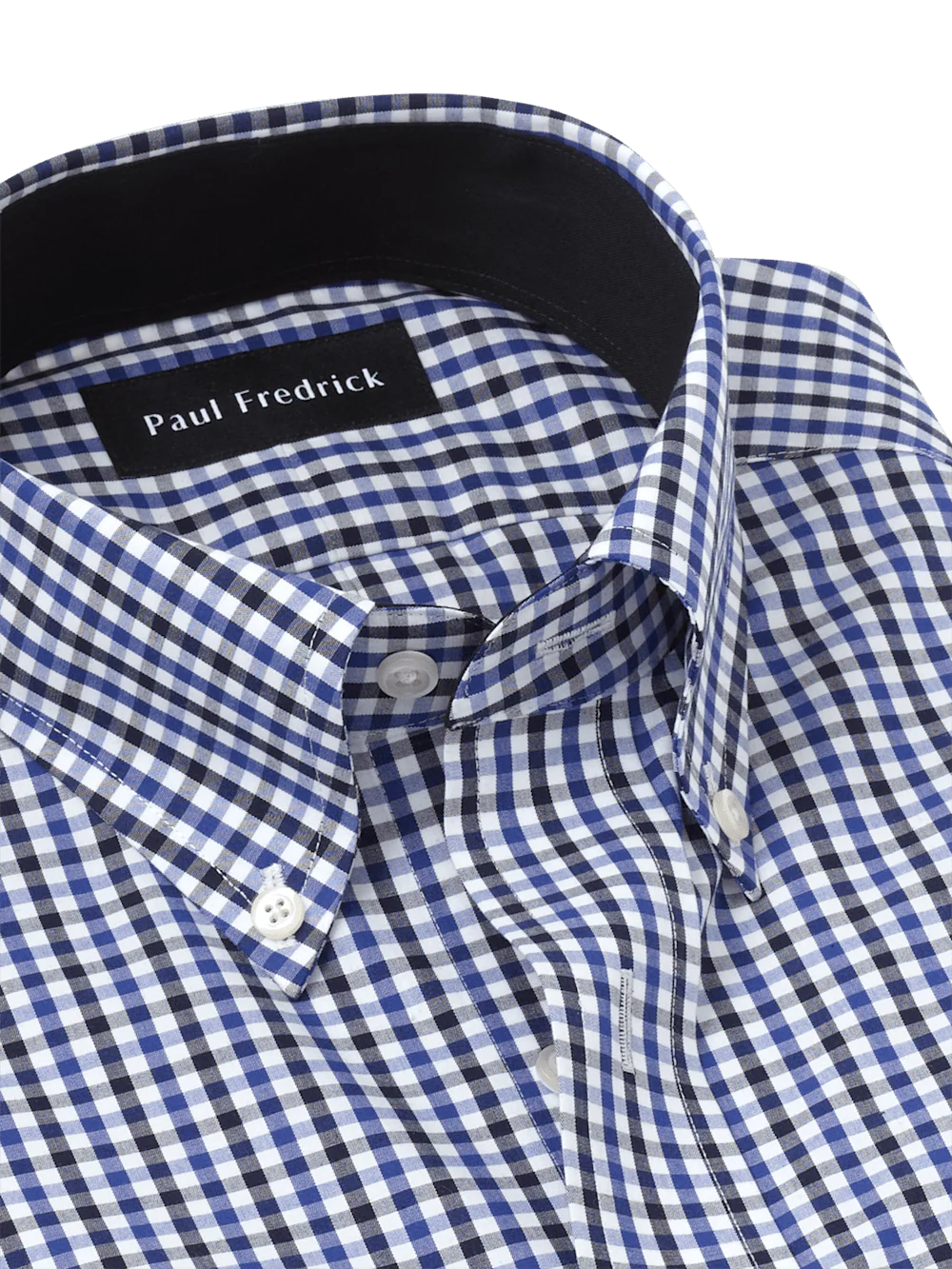 Non-Iron Cotton Gingham Dress Shirt With Contrast Trim - Blue/black - Image 7