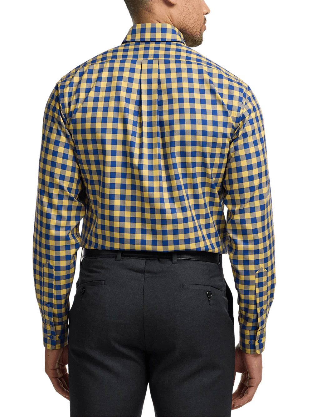 Non-Iron Cotton Gingham Dress Shirt With Contrast Trim - Blue/yellow - Image 5