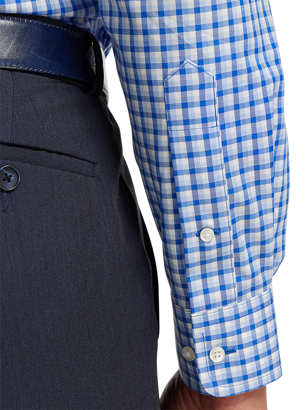 Non-Iron Cotton Gingham Dress Shirt With Contrast Trim - Blue - Image 4