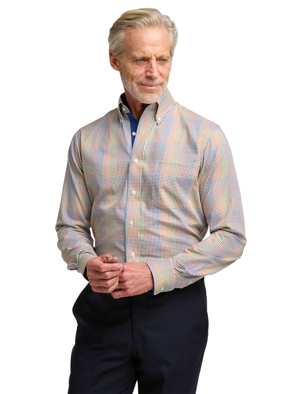 Non-Iron Cotton Gingham Dress Shirt With Contrast Trim - Multi - Image 2