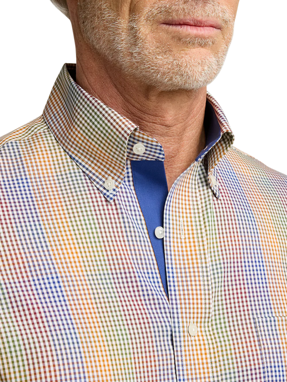 Non-Iron Cotton Gingham Dress Shirt With Contrast Trim - Multi - Image 3