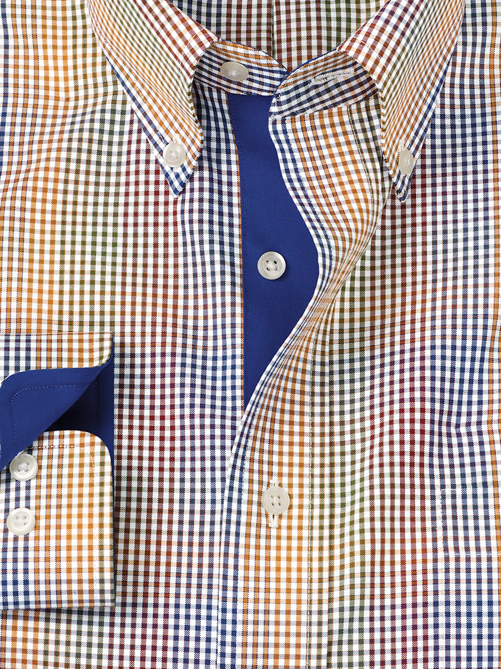 Non-Iron Cotton Gingham Dress Shirt With Contrast Trim - Multi - Image 6