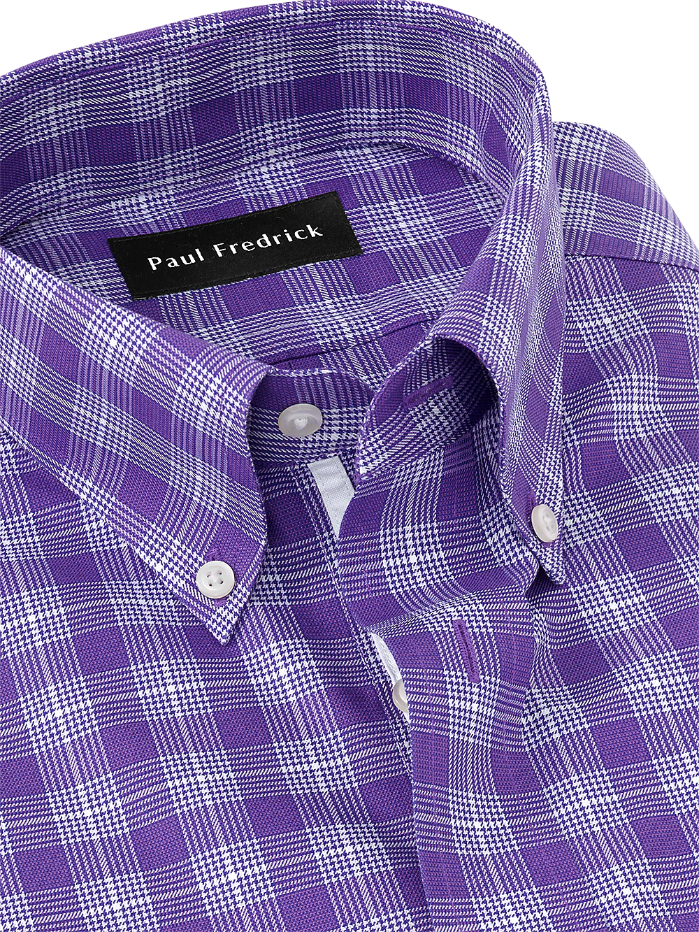 Non-Iron Cotton Glen Plaid Dress Shirt With Contrast Trim - Purple - Image 3