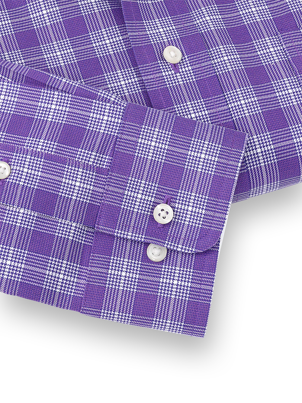 Non-Iron Cotton Glen Plaid Dress Shirt With Contrast Trim - Purple - Image 4