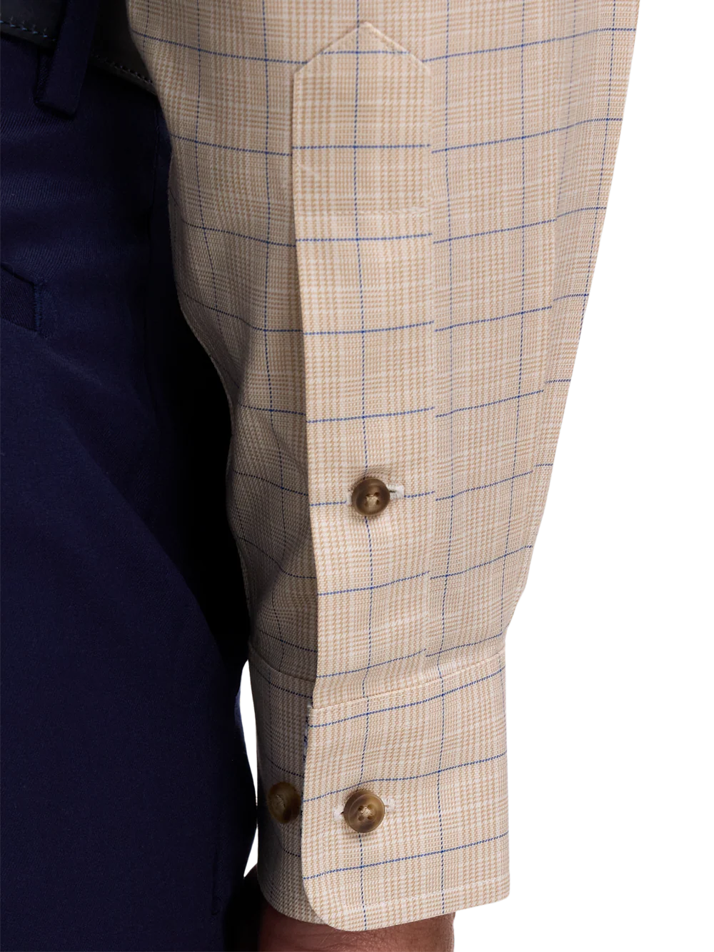 Non-Iron Cotton Glen Plaid Dress Shirt With Contrast Trim - Tan - Image 4