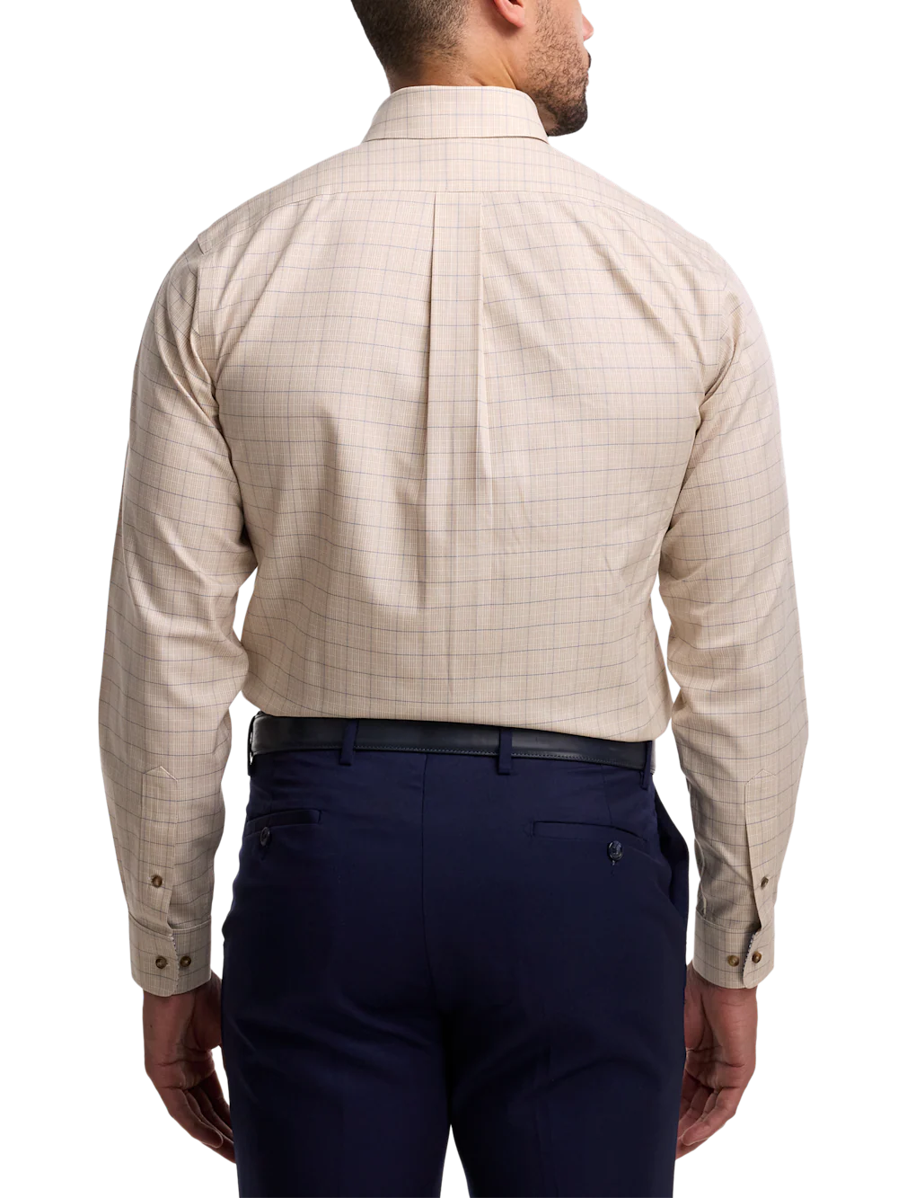 Non-Iron Cotton Glen Plaid Dress Shirt With Contrast Trim - Tan - Image 5