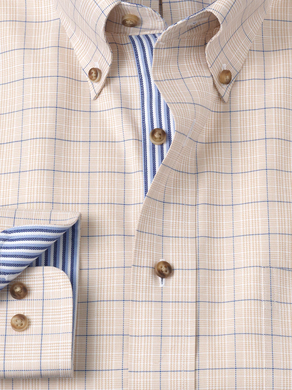 Non-Iron Cotton Glen Plaid Dress Shirt With Contrast Trim - Tan - Image 6